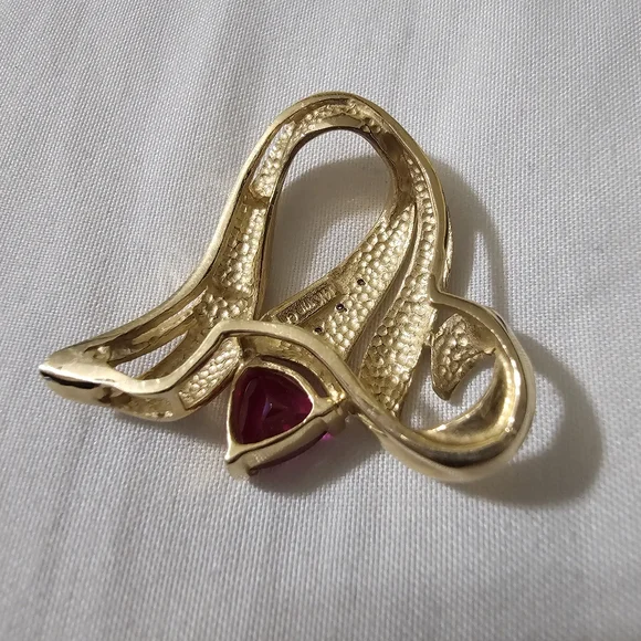 Elegant 14k Gold Ruby Diamond Huge Pendant